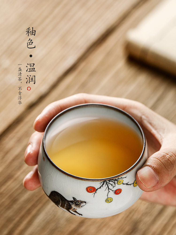Jingdezhen tea zodiac rat master cup single cup your up hand - made kung fu tea cups ceramic sample tea cup by hand