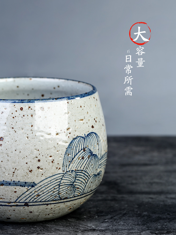 Jingdezhen coarse pottery blue hand draw four zen tea wash lotus num, after the Japanese slag bucket tea bath accessories