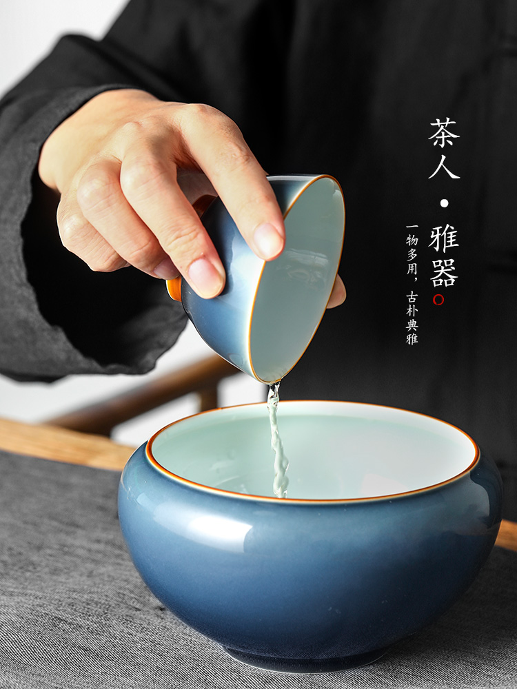 Jingdezhen washed a large water jar of pure manual ji green home tea machine fittings glaze tea tea bucket of writing brush washer tea set