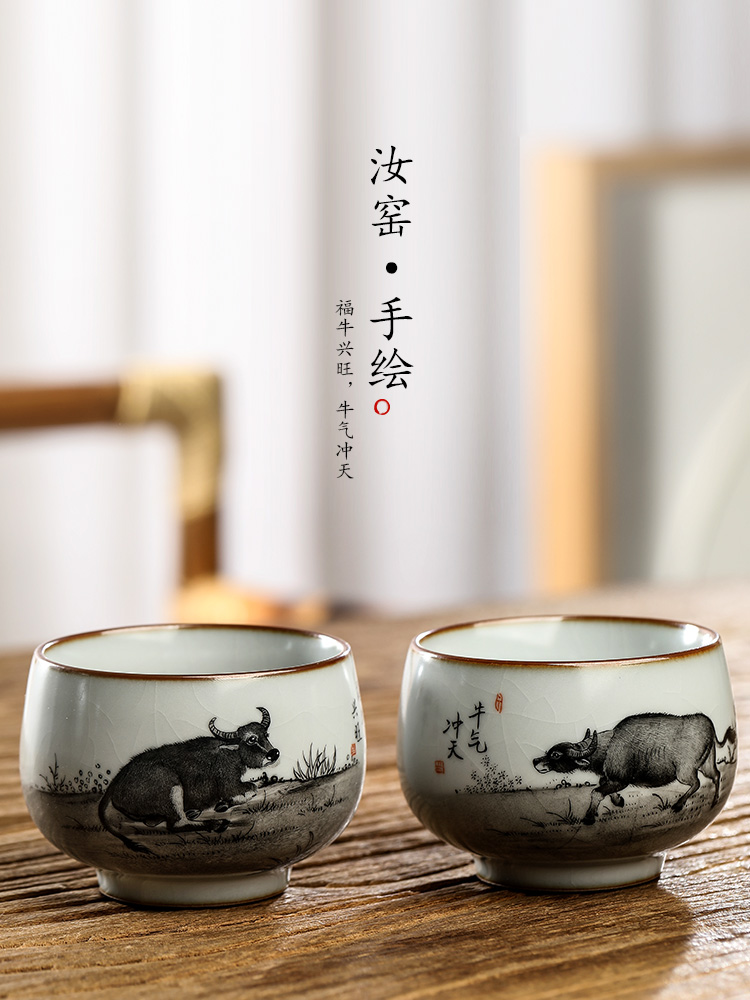 Hand your up jingdezhen tea master cup single cup pure manual zodiac cattle kung fu tea sample tea cup