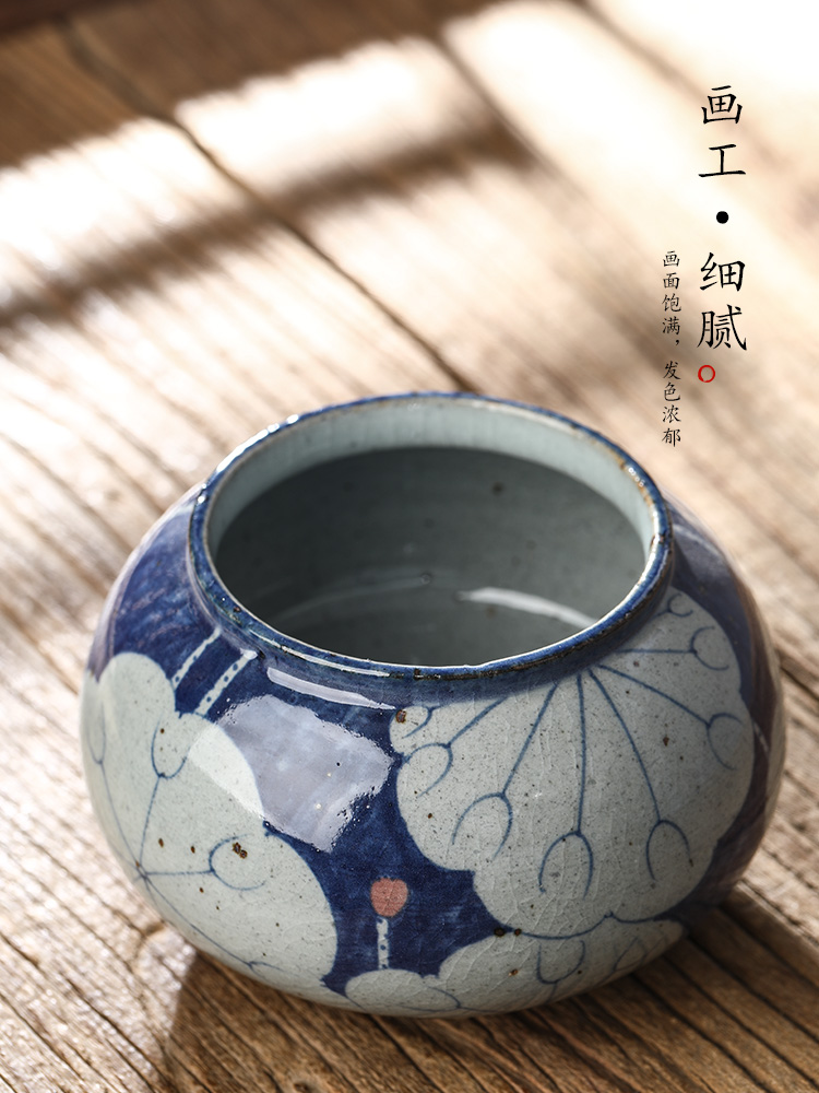 Pure manual jingdezhen blue and white wash hand made lotus tea wash water jar home writing brush washer ceramic accessories kung fu tea