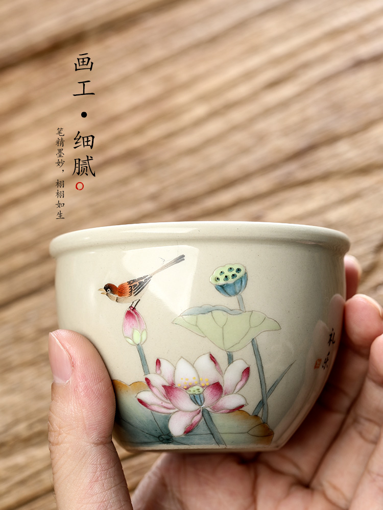 Master kung fu tea cup single CPU jingdezhen ceramic sample tea cup single plant ash glaze hand - made lotus tea urn getting out