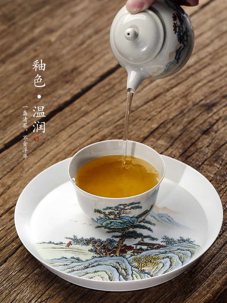 Plant ash glaze POTS dry socket sets jingdezhen hand - made scenery Japanese tea 12 water checking ceramic tea tray