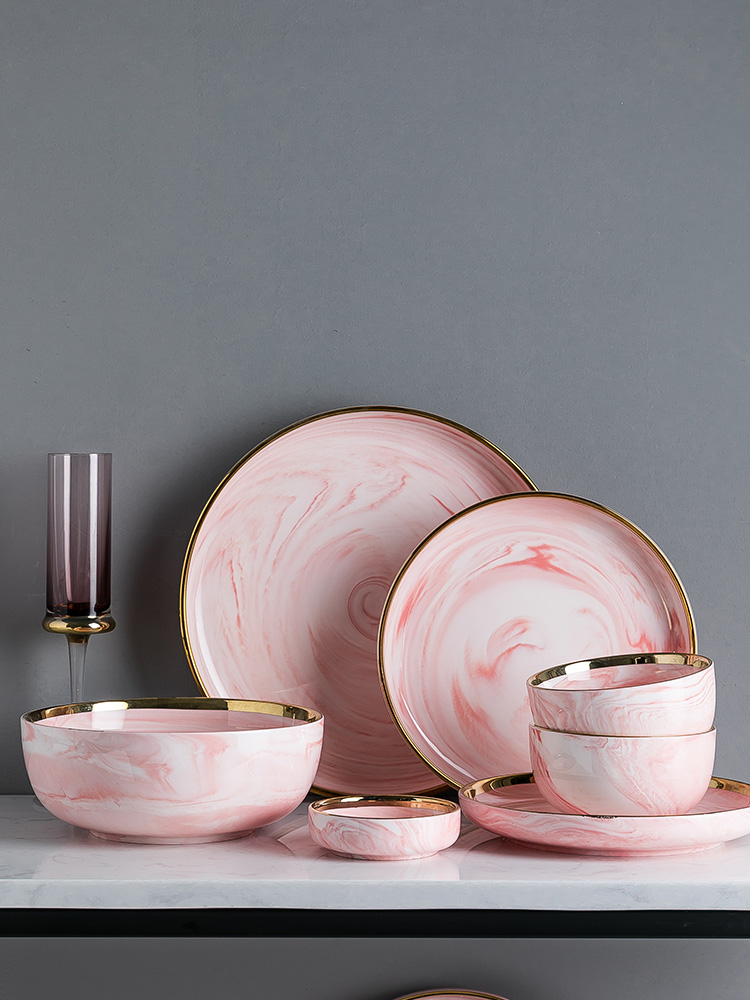 Dishes suit household Nordic breeze light key-2 luxury ceramic bowl chopsticks creative move web celebrity exquisite tableware ins bowl dish