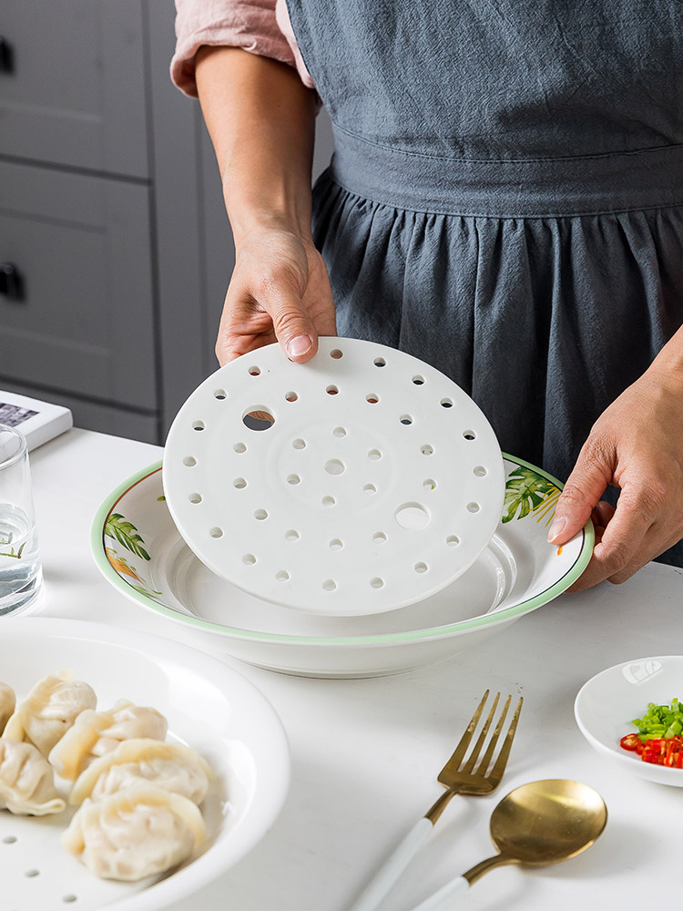 Double dribble dumpling dish drop vinegar disc ceramic dishes home creative circular multi - purpose large dumpling steamed dishes