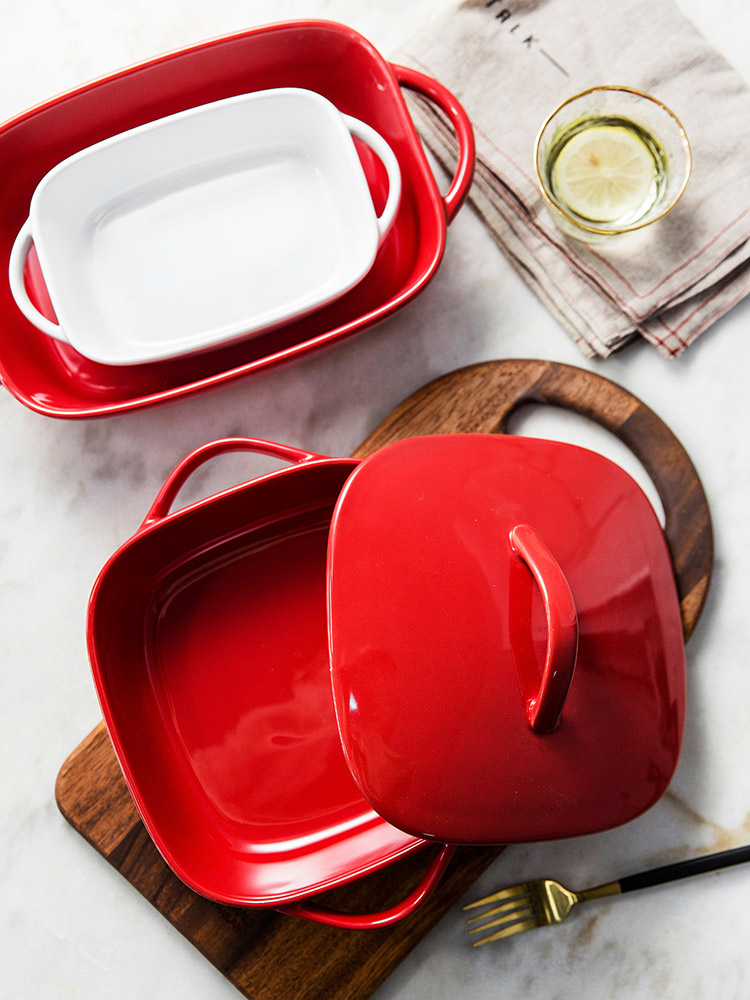Roasted bowl ears baked cheese paella dribbling cover ceramic tableware large rectangle plate home baking oven