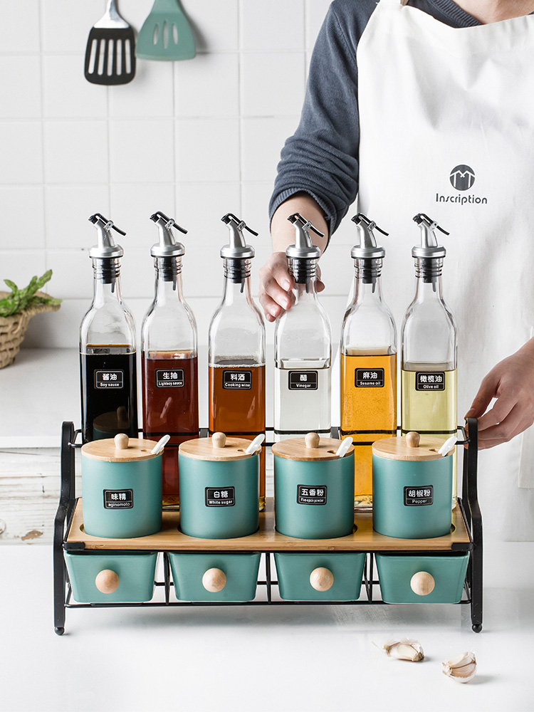 Nordic cruet set combined with seasoning box leakproof household ceramics glass seasoning bottle vinegar bottle of oil