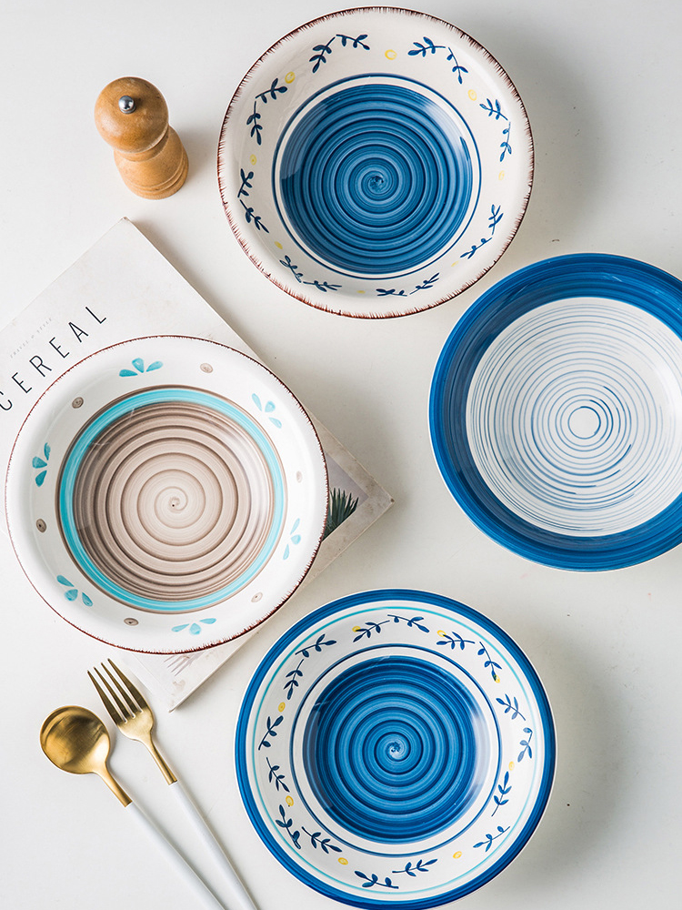 Household food dish and glaze color restoring ancient ways hand - made ceramic tableware suit rural wind western dishes deep bowl rainbow such use