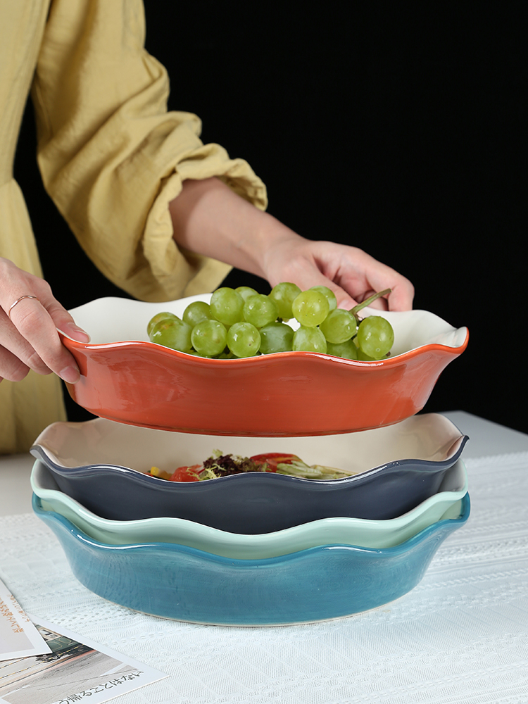 The Nordic ins hand - made pie dish ceramic home baking four seasons large plate of fruit salad plate of dinner plate