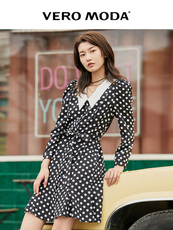 Женское платье vero moda2020秋季新款复古娃娃领波点雪纺连衣裙|3203sz038
