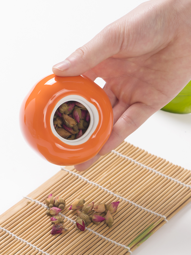 All the best ceramic persimmon portable mini small travel puer tea caddy fixings seal pot creative POTS
