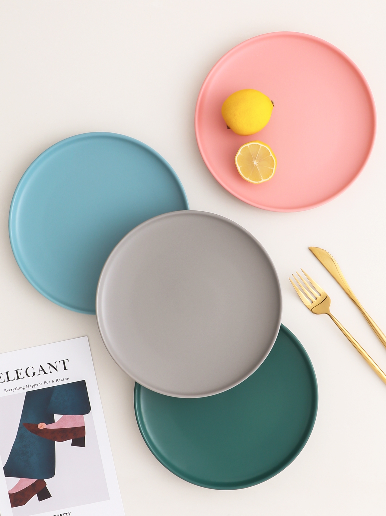 Ins plate Nordic plate beefsteak flat plate of household creative dishes breakfast set tableware ceramics web celebrity
