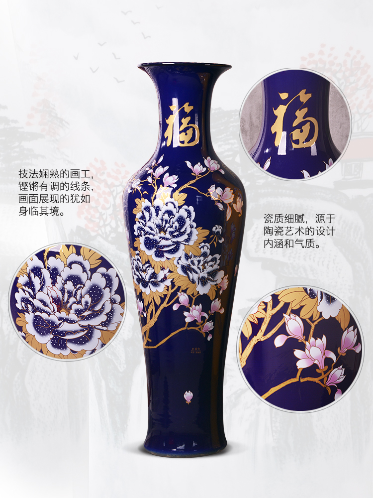 Jingdezhen ceramics China red high sitting room of large vase TV ark, adornment is placed yellow villa