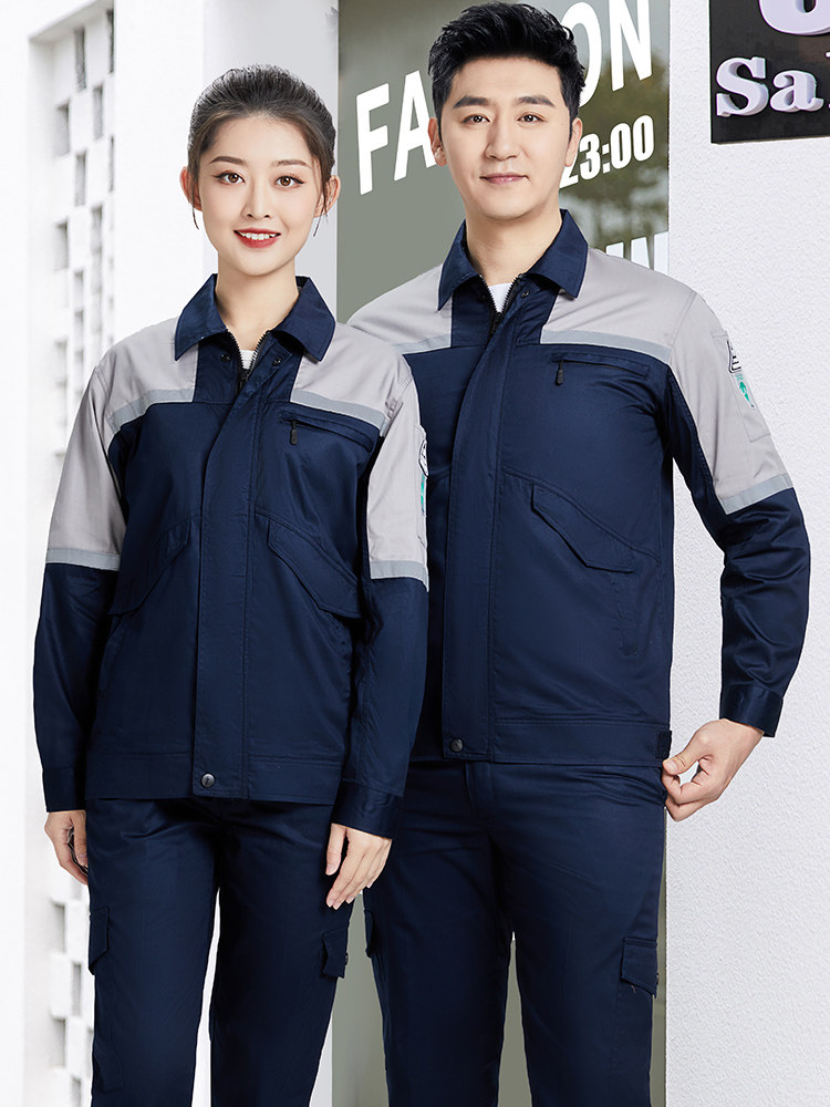 Cotton chống tĩnh điện áo liền quần mùa hè nửa tay phù hợp với cotton dải phản quang phối màu nhà máy hóa dầu mỏng dụng cụ quần áo bảo hộ xây dựng