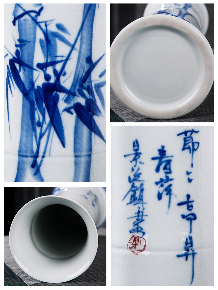 Lucky bamboo jingdezhen ceramics is increasing in aqua blue and white porcelain vase flower arranging new Chinese style living room place king fall to the ground