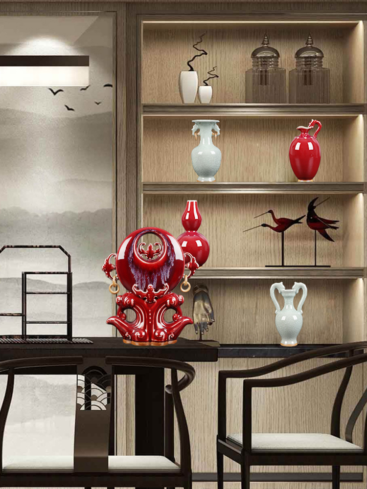 Pottery and porcelain vase five blessings up red jun porcelain office town curtilage home sitting room adornment handicraft furnishing articles