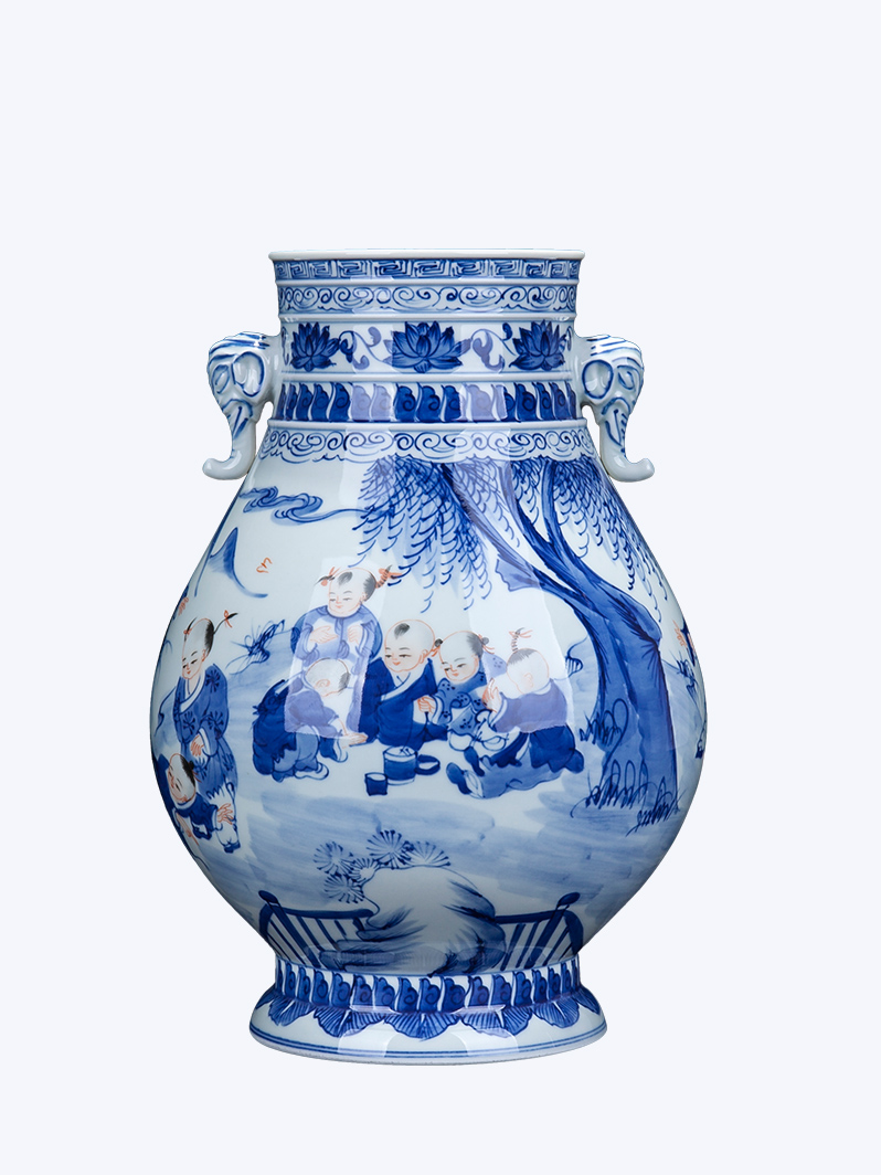 Jingdezhen ceramic new Chinese blue and white tong qu vase decoration place to live in the sitting room porch flower vase