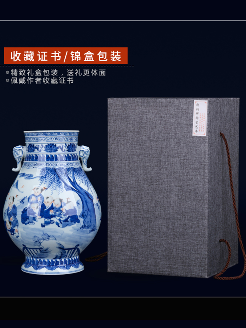 Jingdezhen ceramic new Chinese blue and white tong qu vase decoration place to live in the sitting room porch flower vase