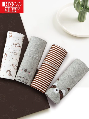 Đồ lót nữ đậu đỏ, áo khoác cotton, dễ thương, hoạt hình, vải cotton in, quần tam giác nữ, bốn hộp quà - Bộ quà tặng