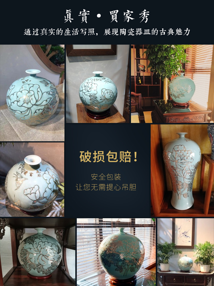 The Master of jingdezhen ceramics hand - made blue glaze vase Chinese style home furnishing articles of TV ark, wine sitting room adornment