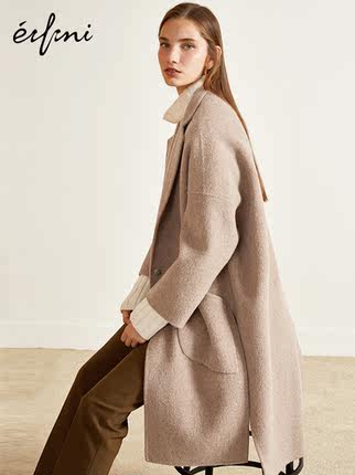 伊芙丽2018秋装新款韩版阿尔巴卡毛呢外套中