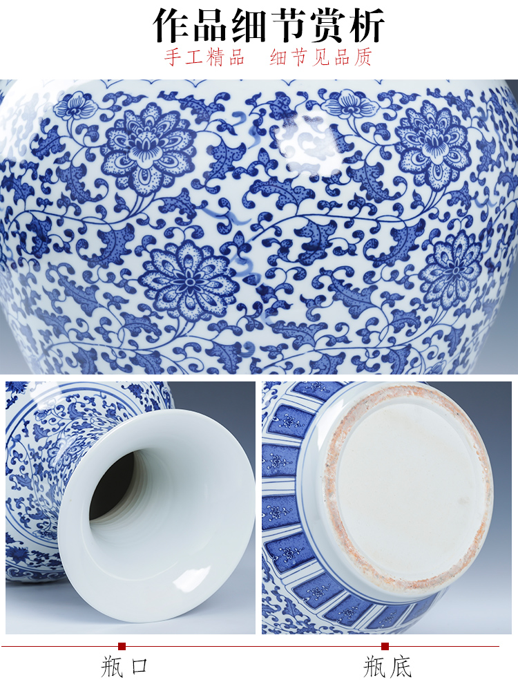 Blue and white porcelain of jingdezhen ceramics big vase high ground large flower arrangement sitting room adornment of Chinese style household furnishing articles