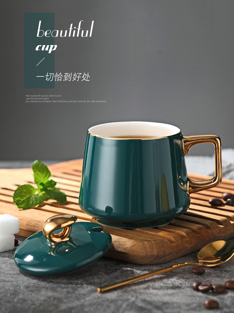 Creative jingdezhen ceramic coffee cup north European ins wind household key-2 luxury teacup up phnom penh dish with a spoon set