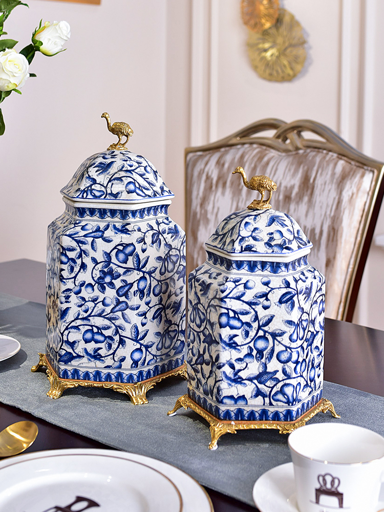 New Chinese style furnishing articles of blue and white porcelain ceramic with the receive cooper tank sitting room porch of TV ark, wine home decoration decoration