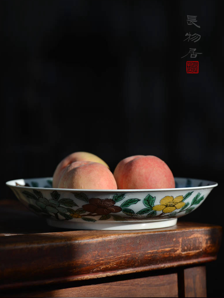 Offered home - cooked hand - made plain tricolour in dark carved dragon pomegranate flower big plate plate plate of archaize of jingdezhen ceramics