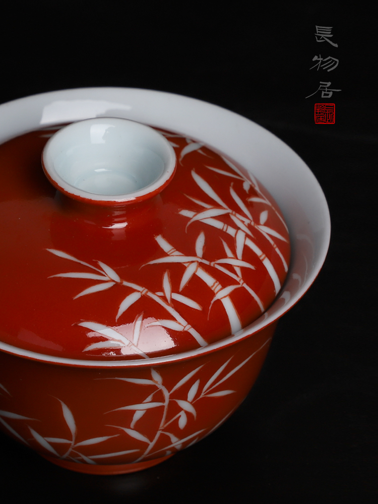 Offered home - cooked at flavour manual coral red white name plum bamboo grain tureen jingdezhen ceramic tea set tea cup