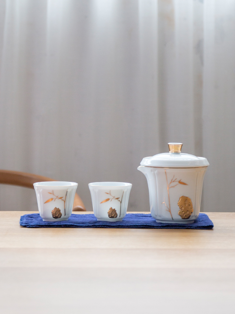 Two ceramic pot 2 crack portable receive bag kung fu tea set contracted and easy to make tea cup