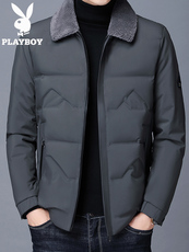 Пуховик мужской 花花公子爸爸羽绒服男短款加厚秋冬季中年男士保暖外套带毛领上衣