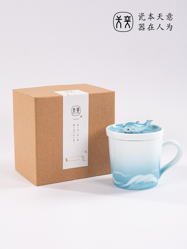 Jingdezhen ceramic keller cup with cover for a cup of coffee cup, lovely creative men and women lovers a household