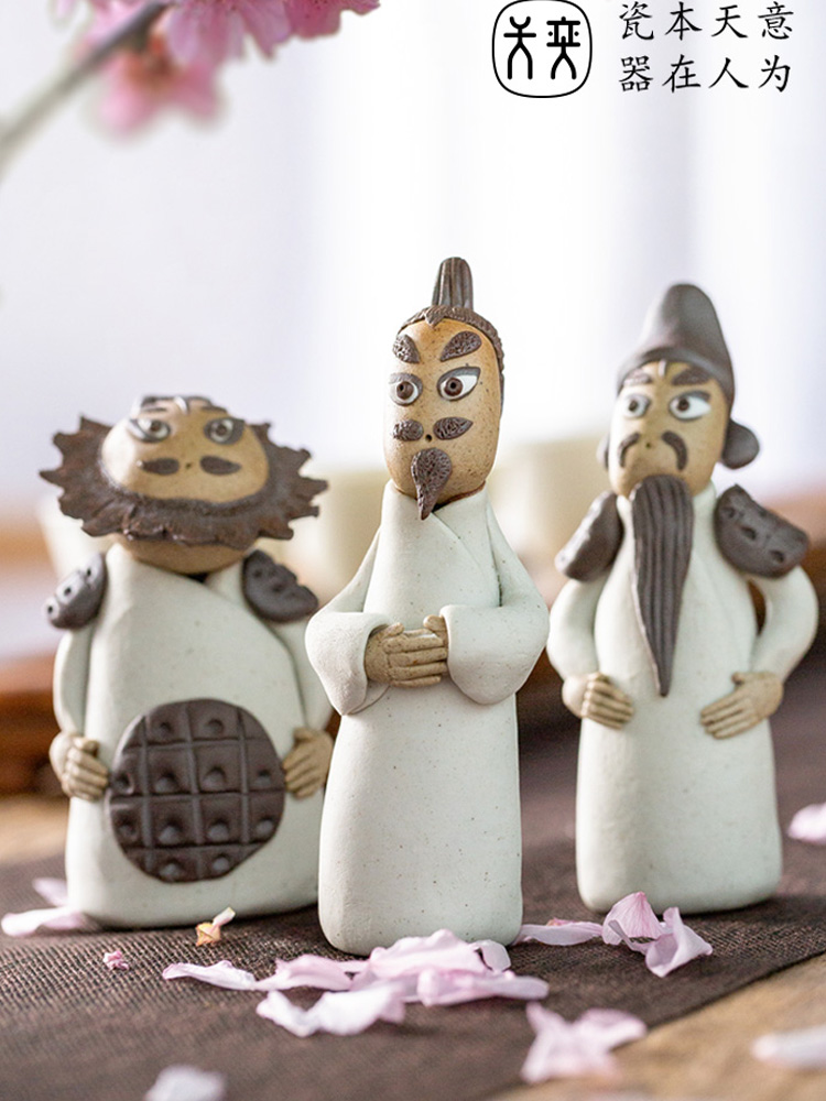 "Three kingdoms" ceramic figures liu bei guan yu, zhang fei, zhuge liang small place, lovely checking quality tea for its ehrs pet
