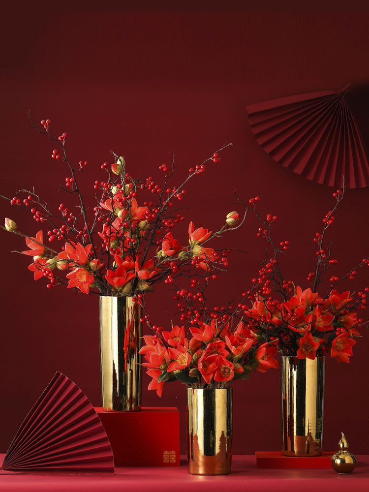 Nordic light wind electroplating gold ceramic creative living room key-2 luxury vase soft outfit decoration ark place flower arrangement table decoration