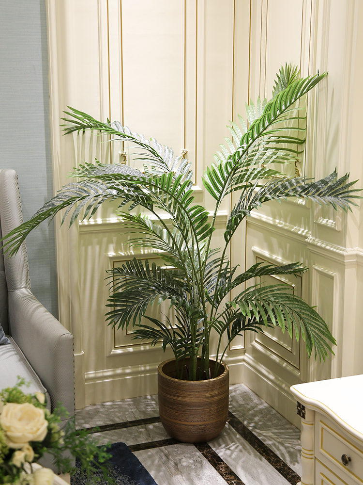 Nordic I and contracted large caliber brown ceramic flowerpot landing indoor sitting room hotel simulation big green plant flower arrangement
