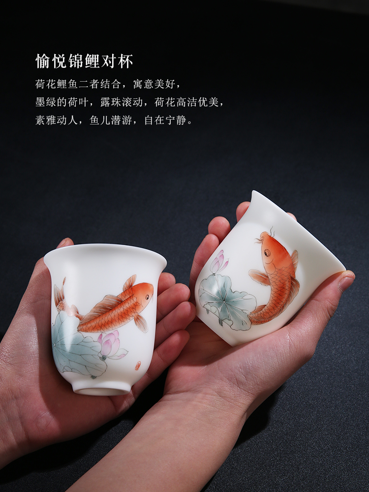 The Product owner for a cup of white porcelain porcelain remit large single teacups hand - made of new color lotus brocade carp fish sample tea cup from year to year