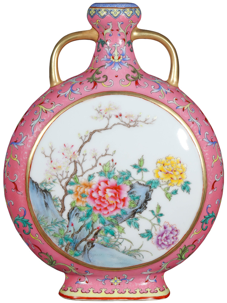 Jingdezhen ceramics powder imitation the qing qianlong pastel to open the vase on Chinese ancient frame sitting room adornment