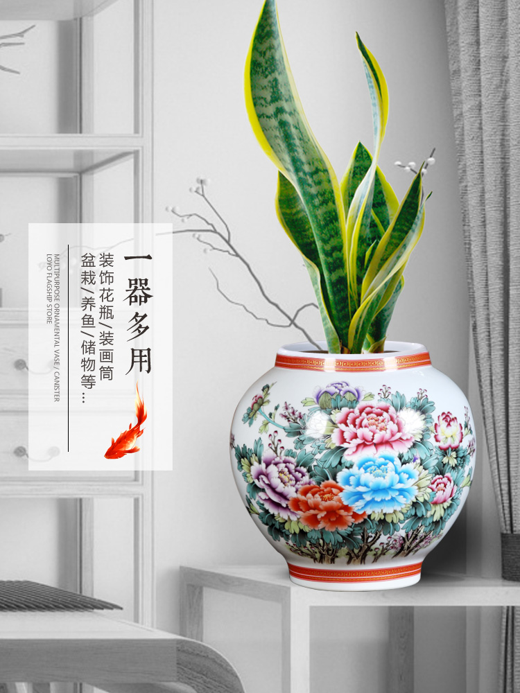 Jingdezhen ceramics barrel with cover grain storage jar jar caddy fixings Chinese sitting room adornment is placed