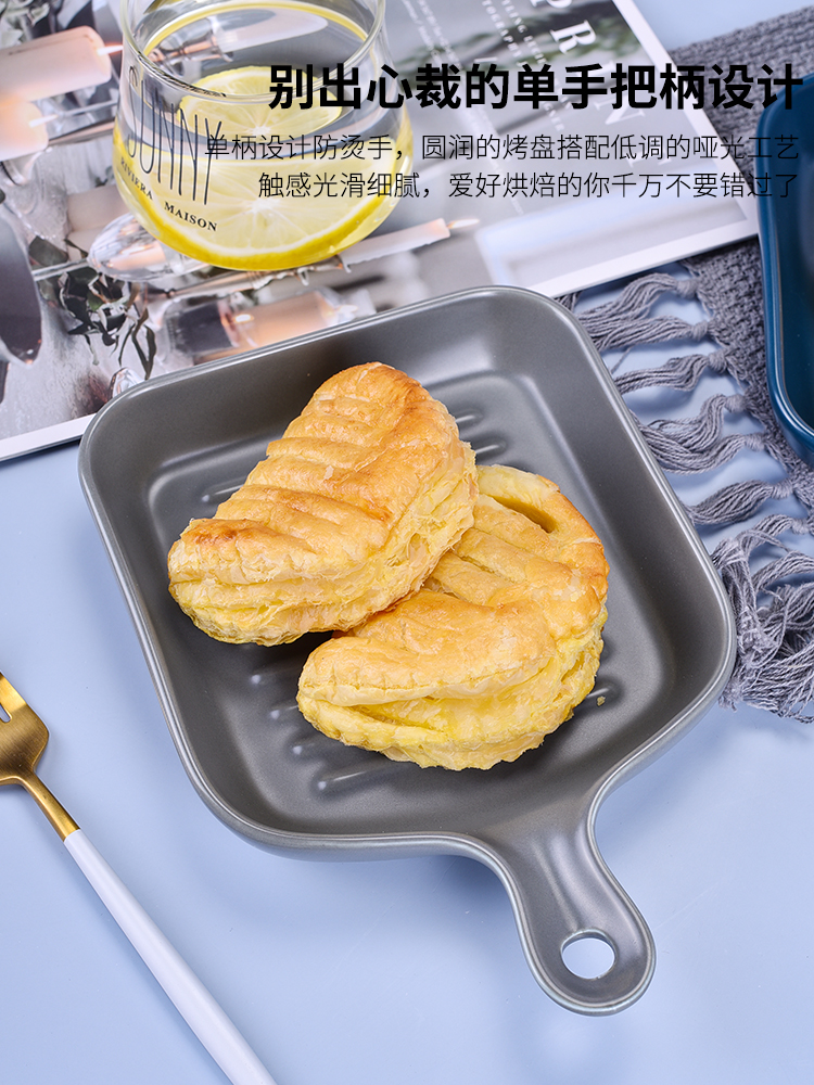 European ceramic matte enrolled dish dish on plate ins wind single handle household baking paella oven tray