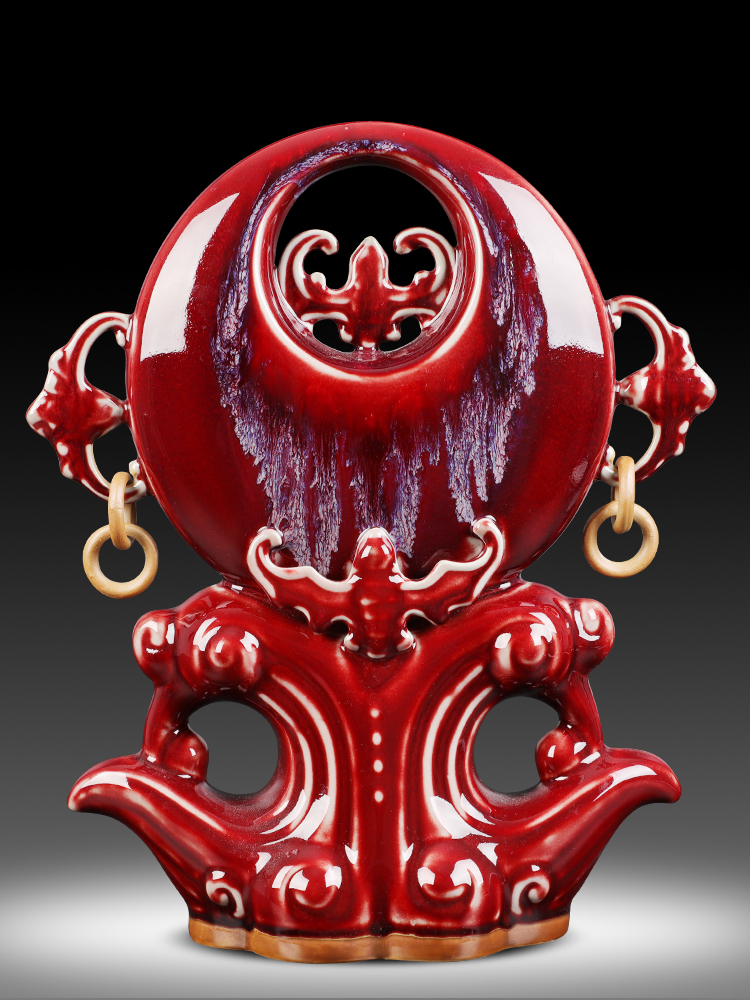 Jun porcelain ceramics vase carved five blessings red up furnishing articles home decoration art collection of handicraft