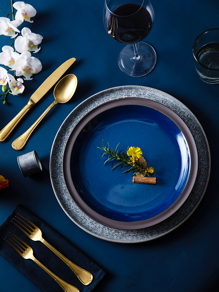 And marat safin 's European grey - blue grail home flat circular shallow dish creative ceramics steak dinner plate
