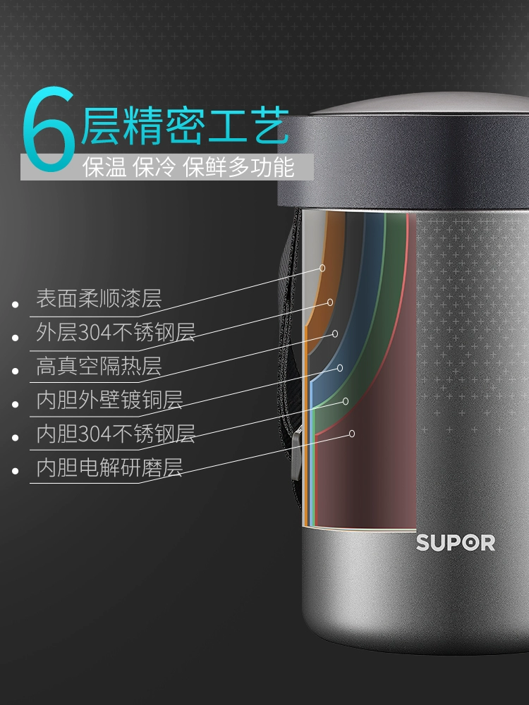? 【领 券 减】 Supor thùng cách nhiệt hộp cơm trưa 304 inox chân không siêu dài 3 lớp nồi người lớn hộp cơm điện cao cấp Hộp cơm điện sưởi ấm