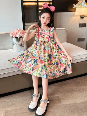 Đầm Bé Gái Mùa Hè Phong Cách Váy Bé Gái Thời Trang Áo Vest Trẻ Em Thời Trang Họa Tiết Hoa Đầm Công Chúa