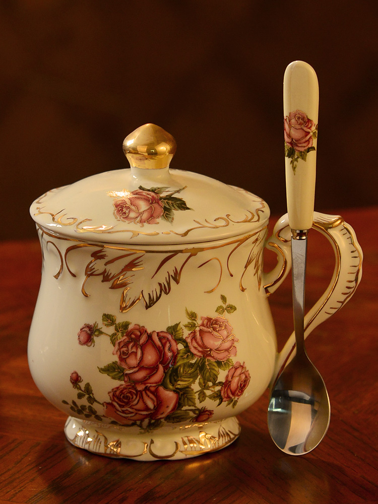Mark cup milk creative picking ceramic water glass with cover with a spoon, contracted character large capacity coffee cup