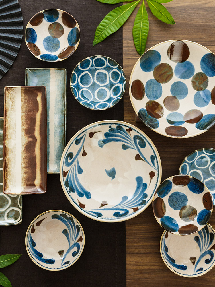 Hand - made ceramic bowl long rectangular plates imported from Japan Japanese tableware suit household bowl bowl rainbow such use