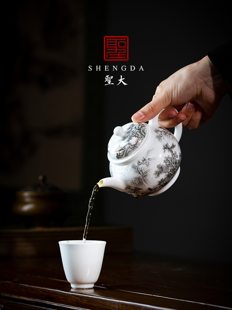 Holy big pure hand - made ceramic kung fu tea color ink landscape forest floor teapot teapot all hand of jingdezhen tea service