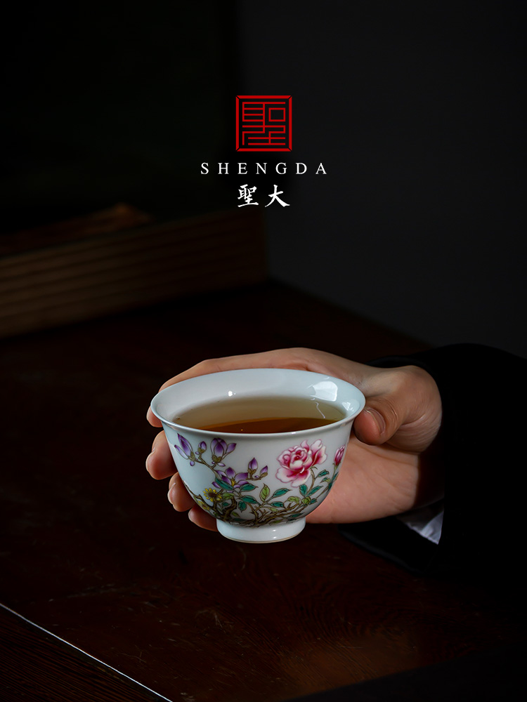 Santa teacups hand - made ceramic kungfu pastel yulan peony masters cup sample tea cup all hand of jingdezhen tea service