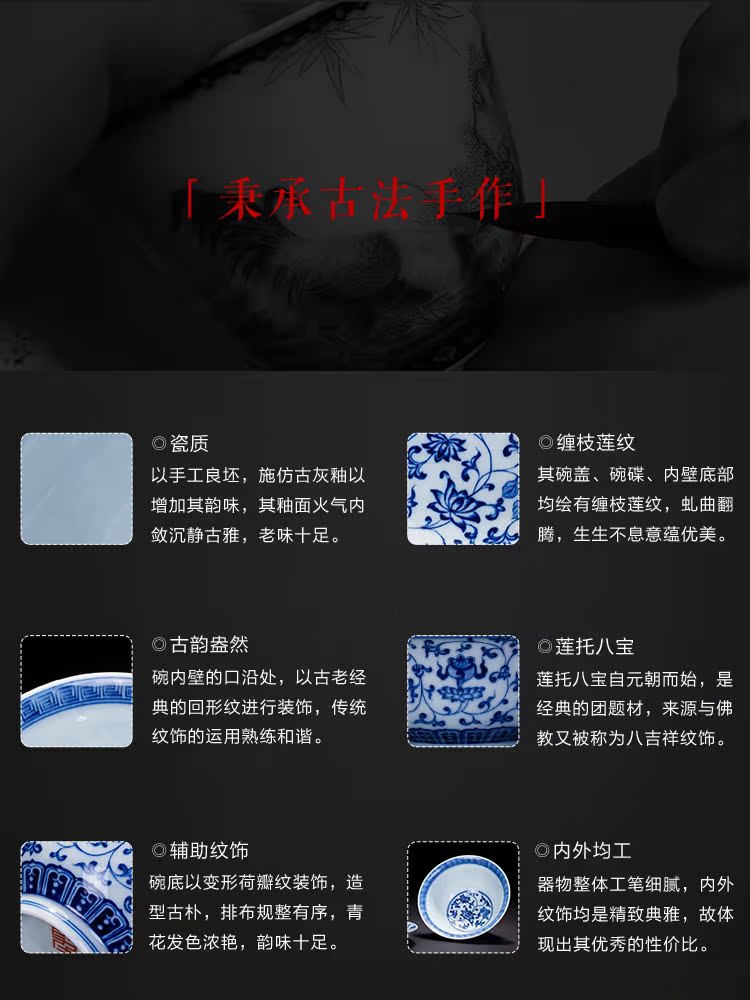 Holy big three to tureen teacups hand - made ceramic antique blue and white lotus flower, sweet tea and use of jingdezhen tea service