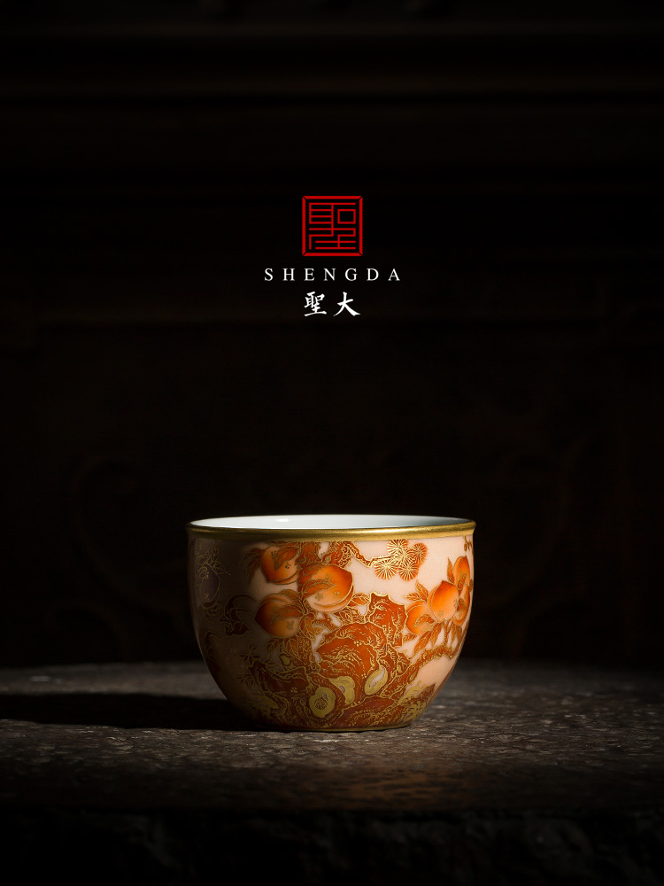 Santa teacups hand - made ceramic kungfu alum red paint live YongNian cylinder cup single cup all hand of jingdezhen tea service